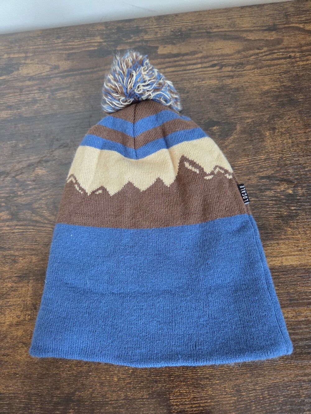 Locale Beanie Pom Pom Hat Blue Brown Mountain Hiking Outdoor Denver Unisex